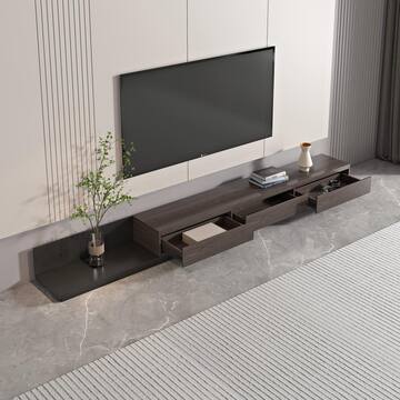 118 in. Modern Walnut Veneer Retractable TV Stand Extendable Media Console with 3 Drawers
