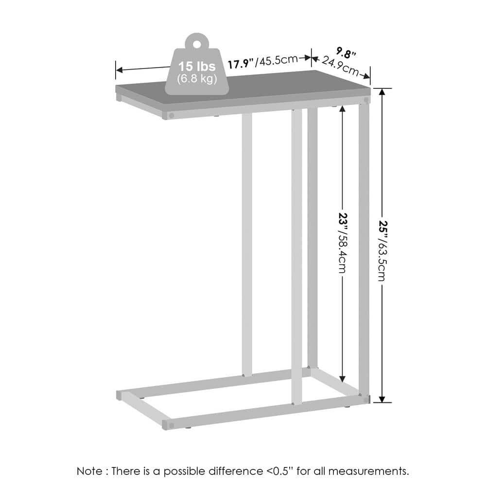 Columbia Walnut and Black Metal C-Shaped End Table