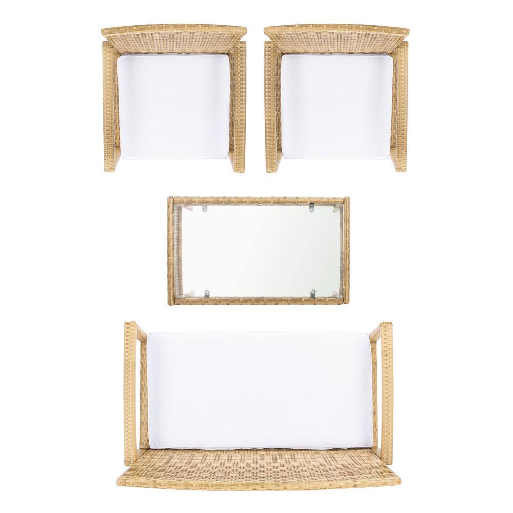 Bassey Natural Wicker 4-Piece Patio Set with White Cushions