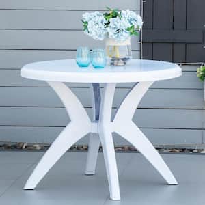 Plastic White Outdoor Bistro Table with Umbrella Hole for Garden Lawn Backyard