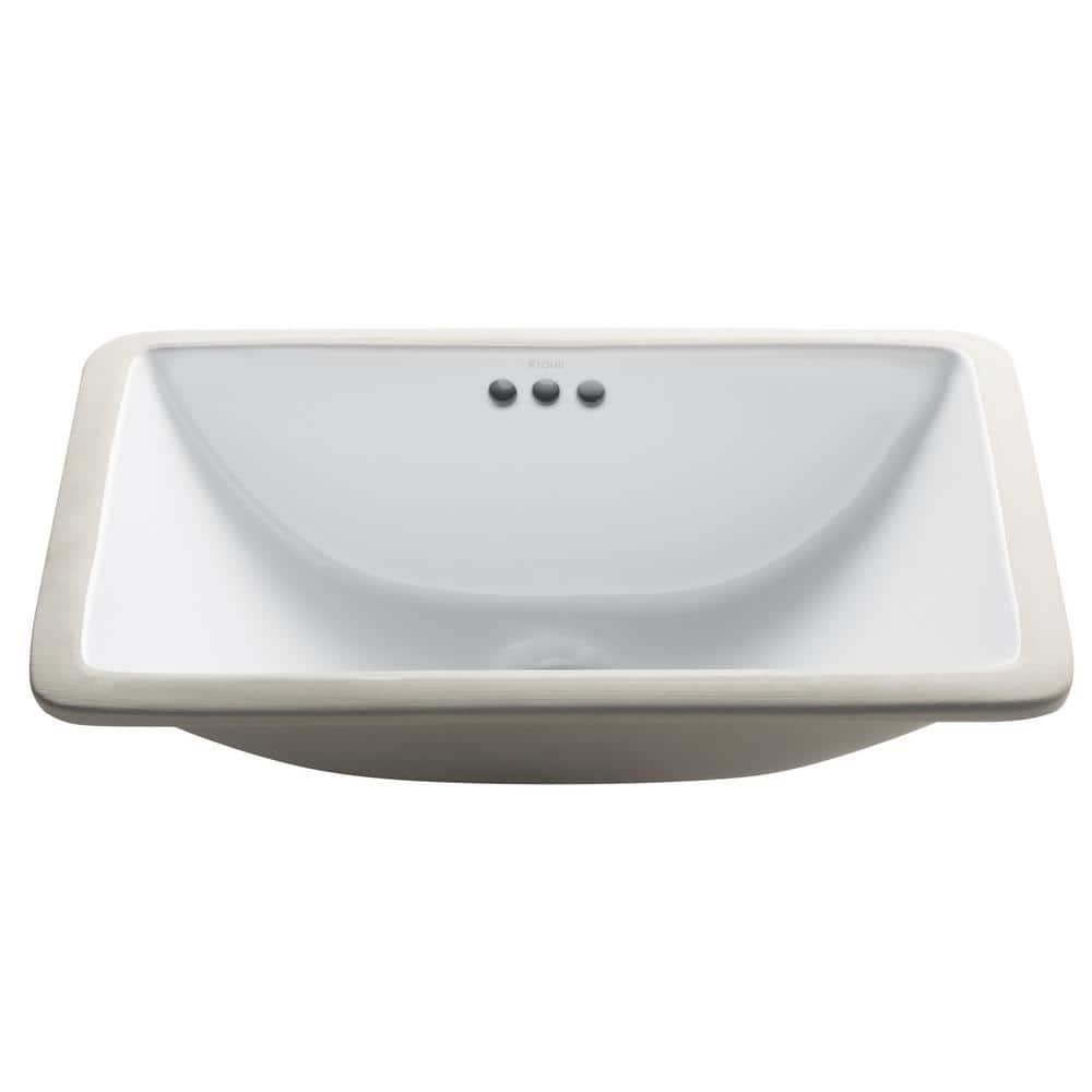 White Vitreous China Rectangular Undermount Bathroom Sink, 20 7/8 in