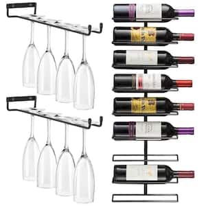 Wine Rack plus Under Cabinet Glass Rack Set, Black