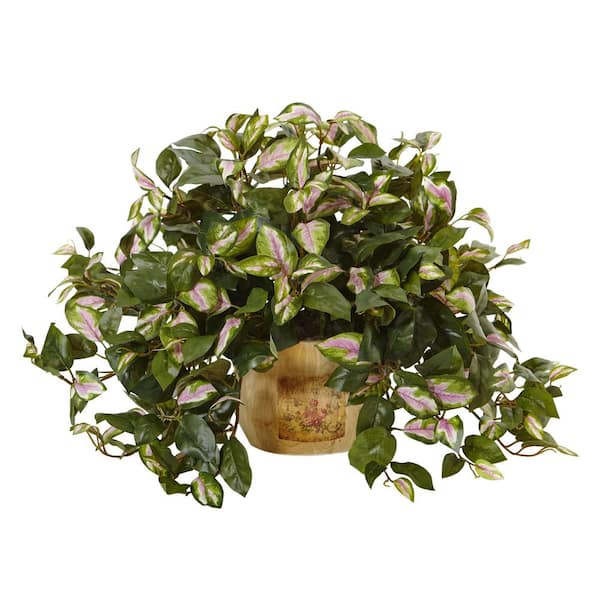 Nearly Natural 19 in. Artificial Hoya in Wooden Pot