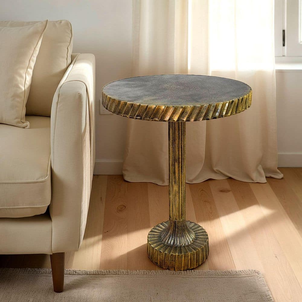 Luxe 18 in. Round Antique Gold Aluminum End Table
