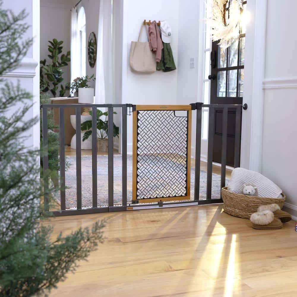 Summer Infant Thruway 60XW Series Pressure Mounted Extra Wide Pet and Baby Gate 30in. 60in. Wide 26in. Tall Honey Oak Metal 17021 The Home Depot