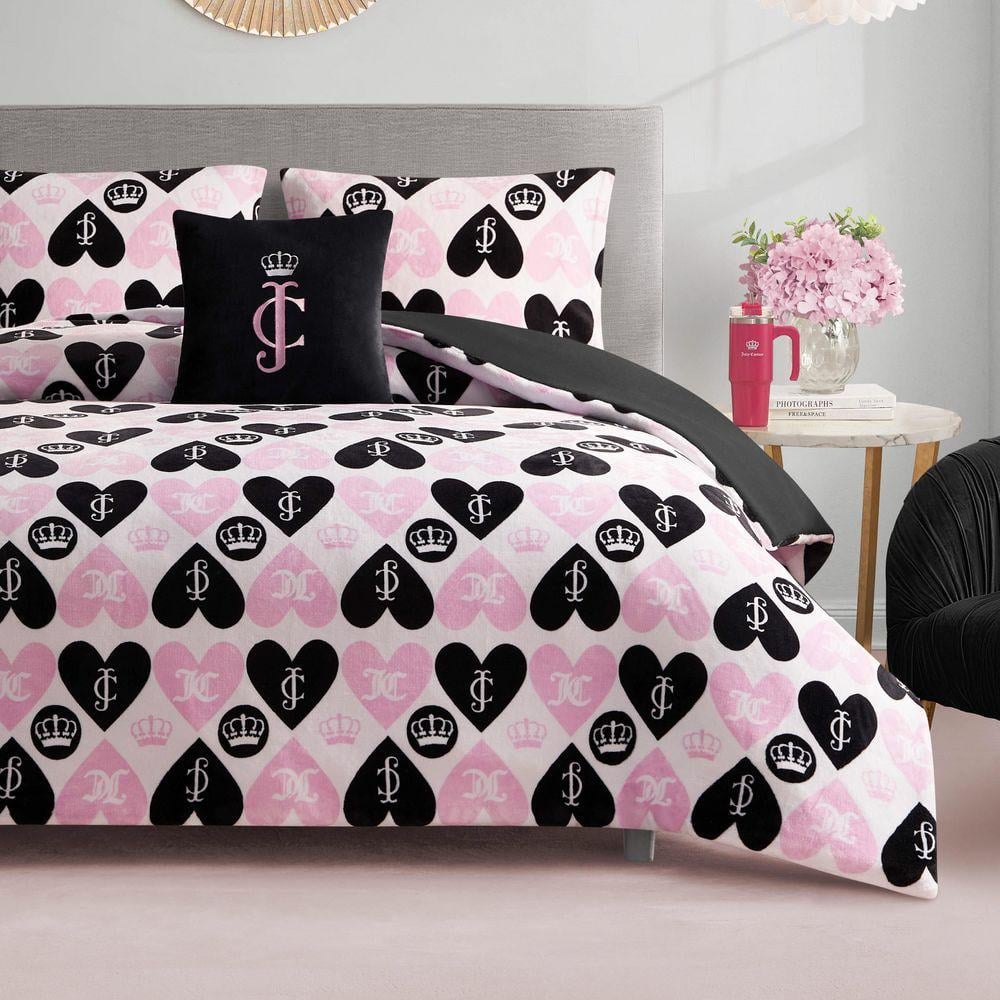 JUICY COUTURE Plush Queen Heart Logo Reversible 3-Piece Pink/Black