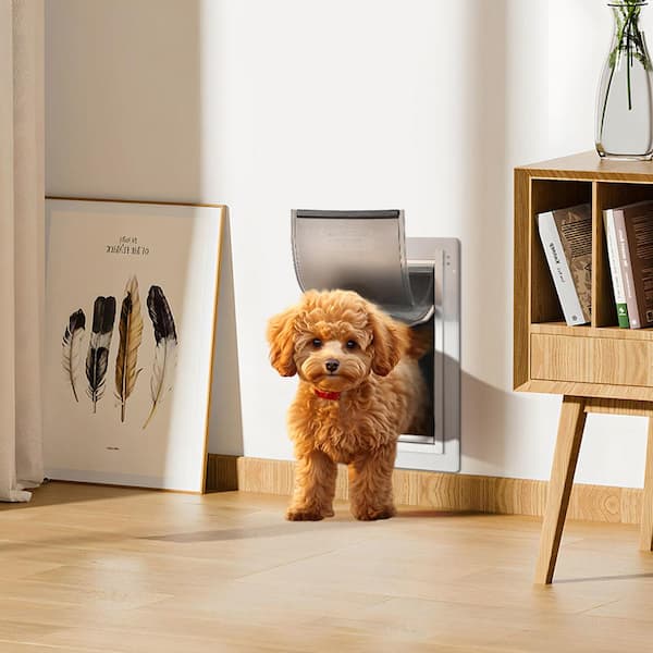 Pet Door, 14.25 x 21.1 in. Metal Frame with Lock and 3-Flap System, Weatherproof Doggy Door, Wall Mounted, White-Large