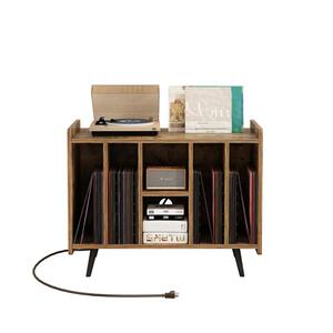 Record Player Stand Brown 26.38 in. H Turntable Stand with Storage Album Storage Cabinet for Bedroom Living Room Office