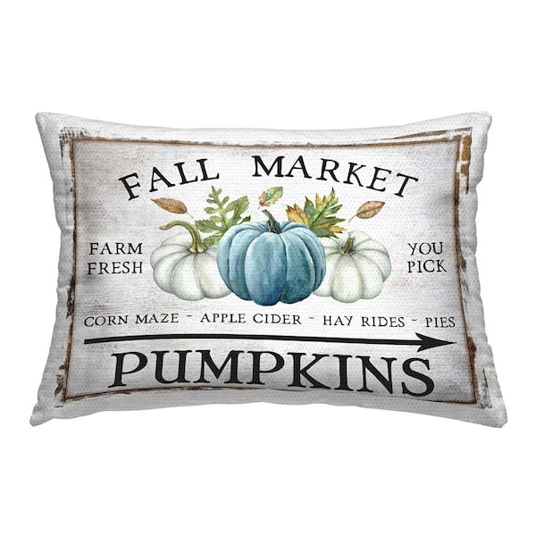Fall Market with Arrow Blue Rectangular Outdoor Throw Pillow