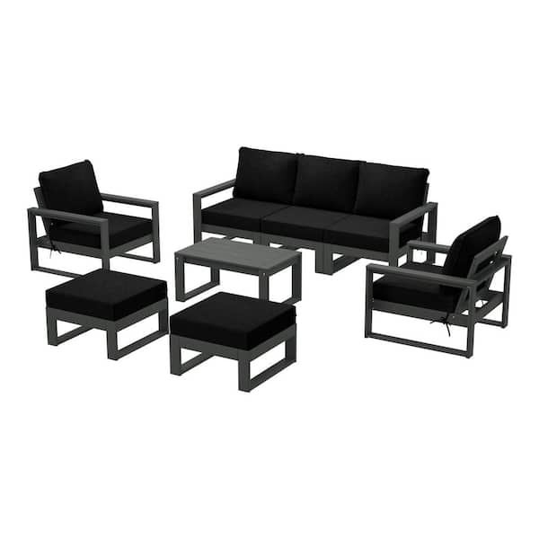 Endless Gray Frame with Black Cushions Outdoor 8-Piece All Weather Plastic Sofa Lounge Chair Patio Conversation Set