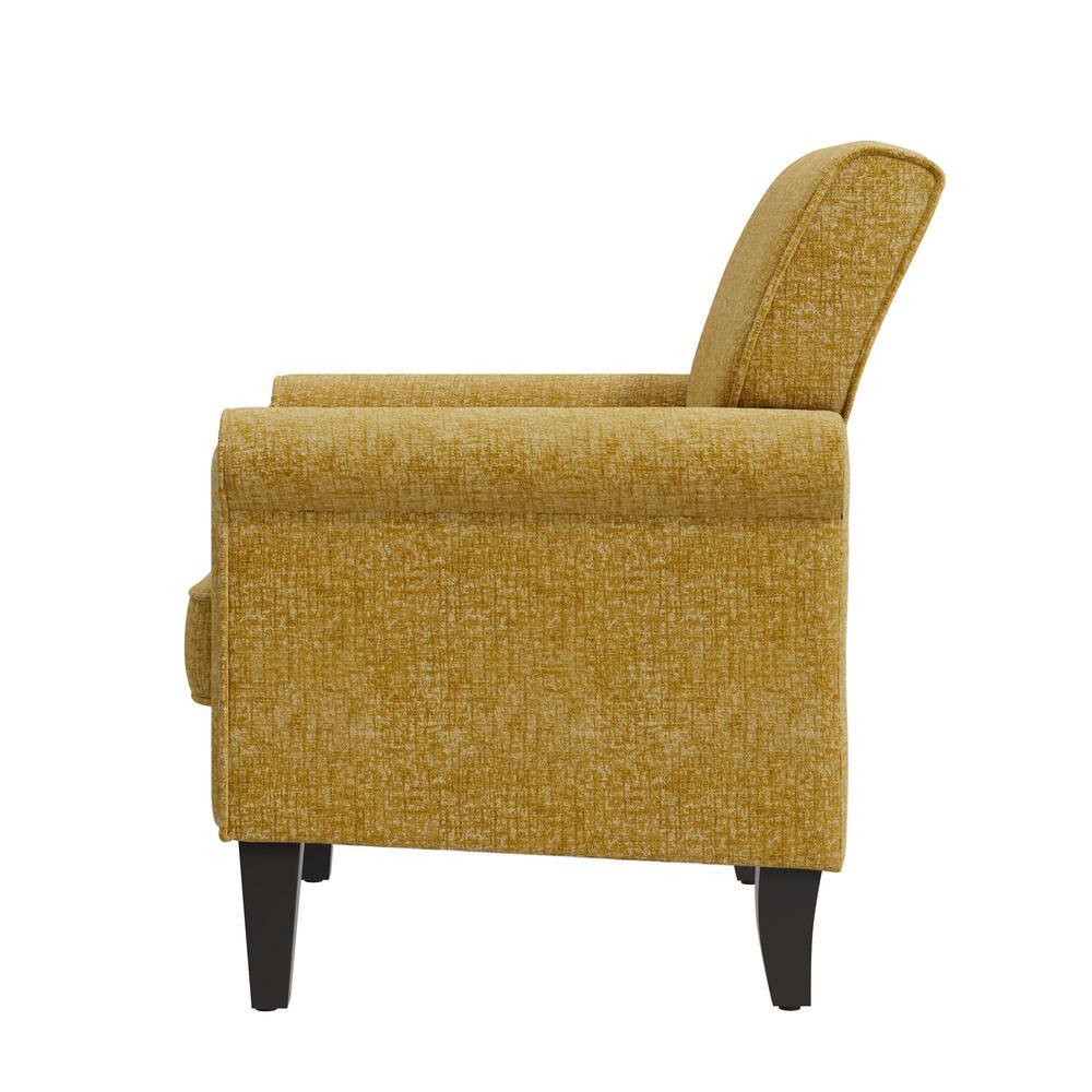 Gold Chenille Barrel Accent Chair with Wood Legs