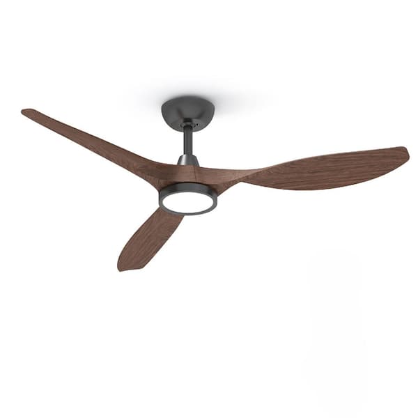 R3 52 in. Indoor Ceiling Fan with Light and Remote, Quiet Reversible DC Motor and 3 CCT Light Kit, Black Dark Woodgrain
