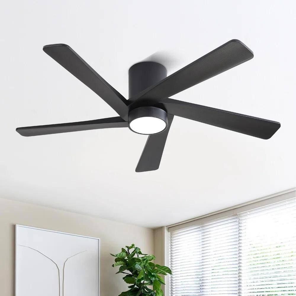 48 in. 5-Soild Wood Black Blades Indoor Flush Mount Standard Ceiling Fan with Integrated LED price history on PriceWatchPro