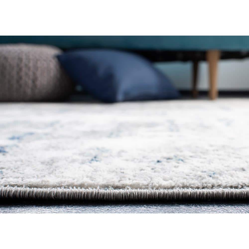 Contemporary Jasper Grey & Blue Abstract Synthetic Area Rug, 12' x 15'