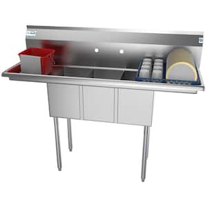 54 in. Freestanding Stainless Steel 3 Compartments Commercial Sink with Drainboard