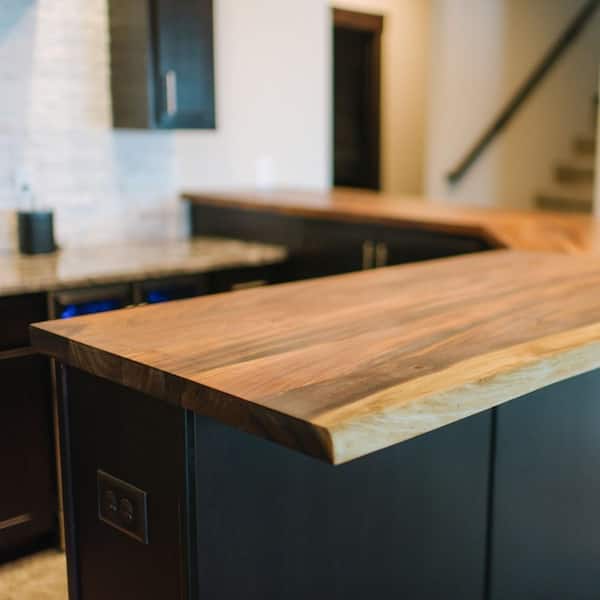 HARDWOOD REFLECTIONS 6 ft. L x 30 in. D Unfinished Saman Solid Wood Butcher Block Desktop Countertop With Live Edge