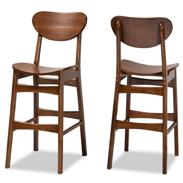 Baxton Studio Katya 44.1 in. Walnut Brown Low Back Wood 28.7 in. Bar Stool (Set of 2)