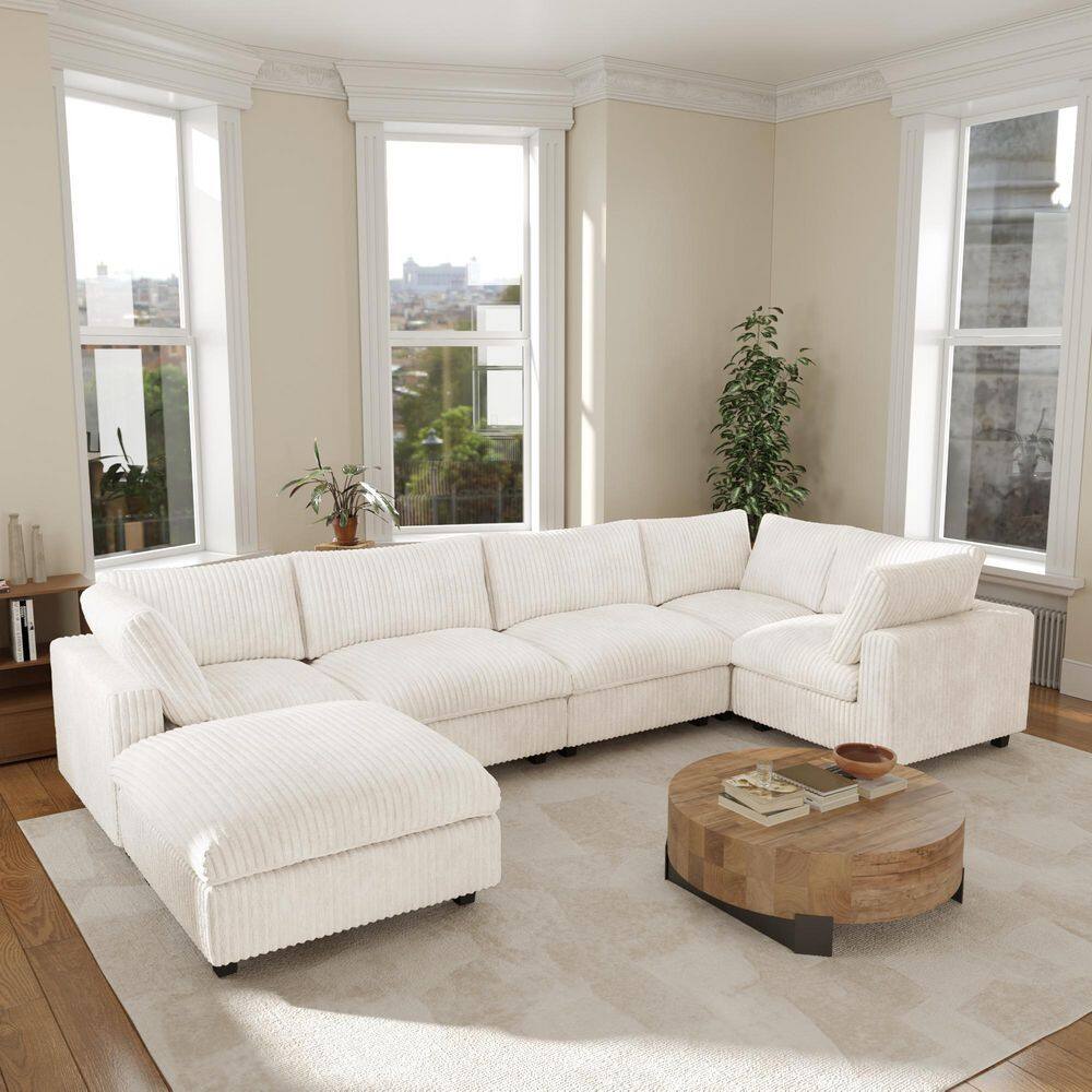 J&E Home 157.48 in. Square Arm 6-Piece Rabbit Velvet Plush Modular Free ...