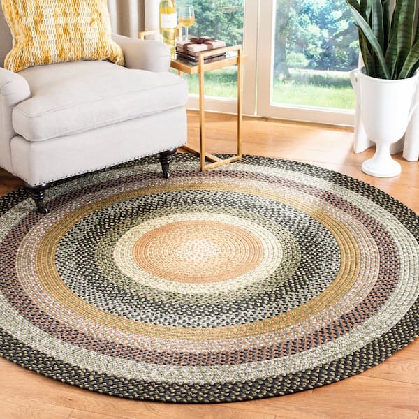 Braided Blue/Multi 5 ft. x 5 ft. Border Interlaced Round Area Rug