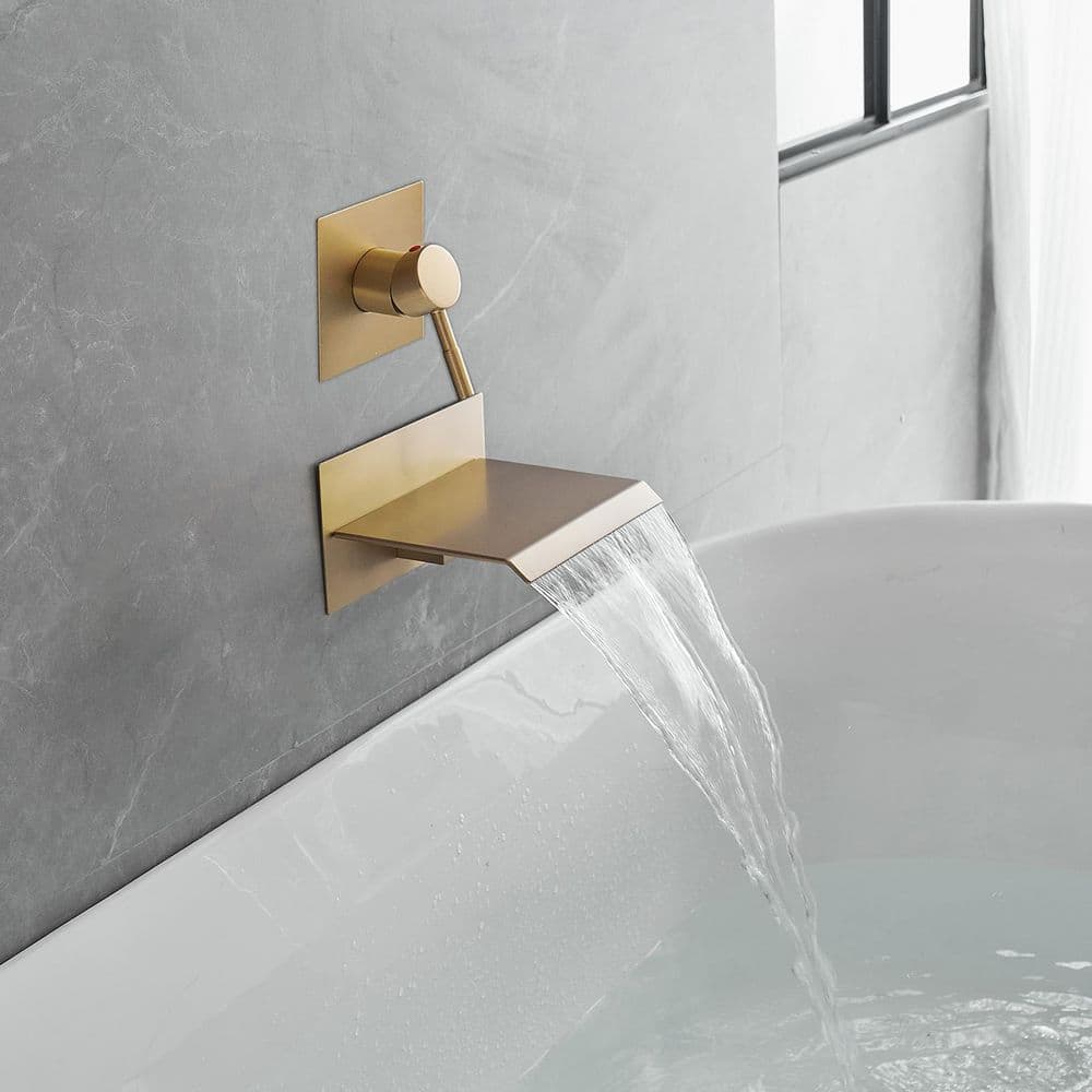 Brushed Gold Wall-Mount Waterfall Faucet with Lever Handle