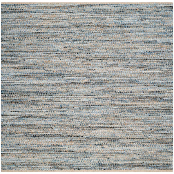 SAFAVIEH Cape Cod Natural/Blue 8 ft. x 8 ft. Square Striped Gradient Area Rug