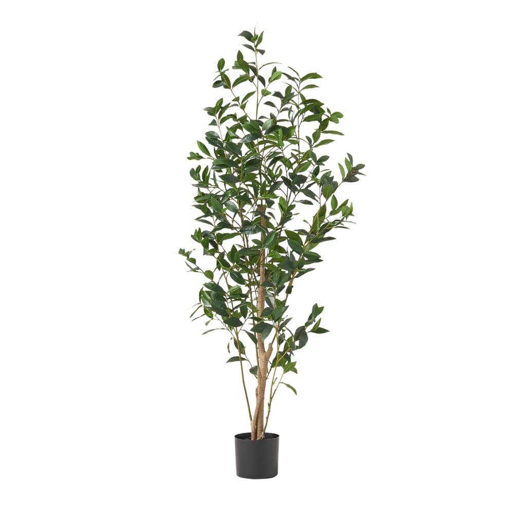 Realistic 5 ft. Artificial Laurel Tree in Pot, Faux Decorative Plant for In