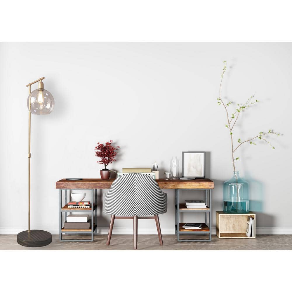 Antique Brass and Black Floor Lamp with Glass Globe