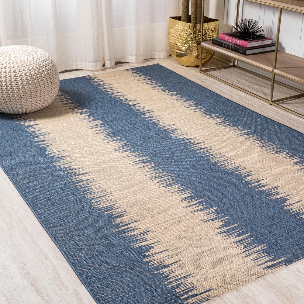 Coastal Stripe Denim Blue and Beige 8' x 10' Synthetic Area Rug