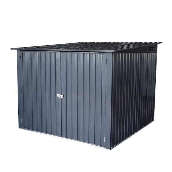 Unbranded 6.7 ft x 6.3 ft Outdoor Steel Storage Shed for Bicycles with Sloped Roof and 4 Bike Tracks (42.21 sq. ft.)
