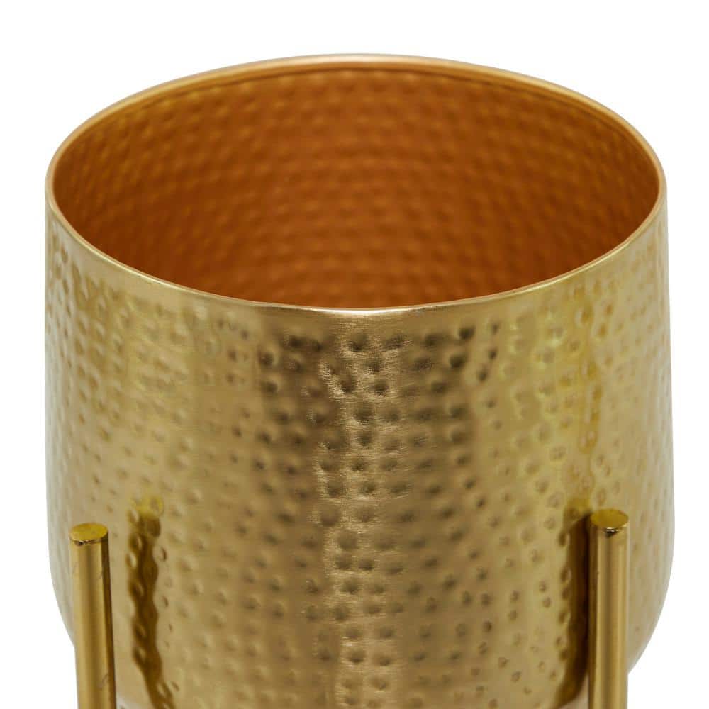 Contemporary Gold Metal Indoor Planter with X-Shaped Stand, 17" Height