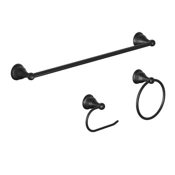 Glacier Bay Ivie 3-Piece Bath Hardware Set with Towel Ring, Toilet Paper Holder and 24 in. Towel Bar in Matte Black