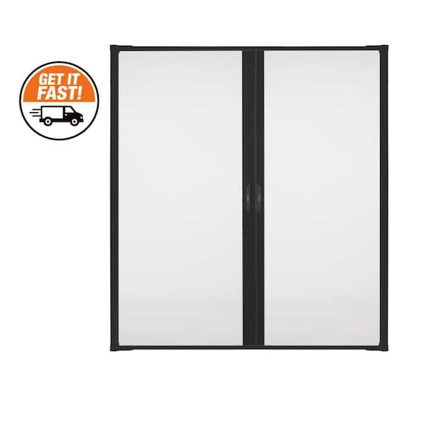 72 in. x 80 in. LuminAire Black for Double Entry Door 68 in.-72 in. Universal Handed Aluminum Retractable Screen Door