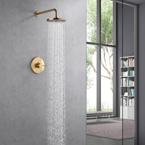 Kree Single Handle 1-Spray Shower Faucet 1.8 GPM with Pressure Balance, Anti Scald in Brushed Gold (Valve Included)