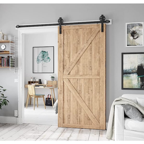 6.6 ft./79.2 in. J-Shaped Sliding Single Barn Door Hardware Kit with Large Wheel Rollers