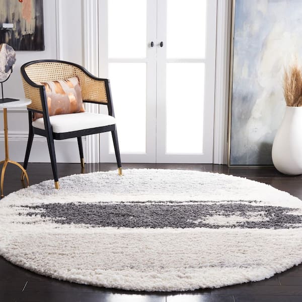 Fontana Shag 3 ft. x 3 ft. Gray/Ivory Abstract Monochrome Round Area Rug