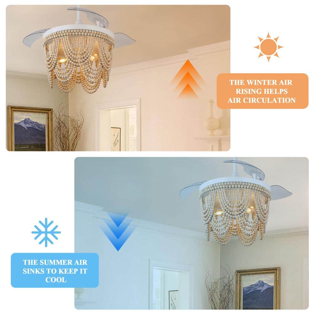 Jenne 42" White Bohemian Ceiling Fan with Beaded Shade and Remote