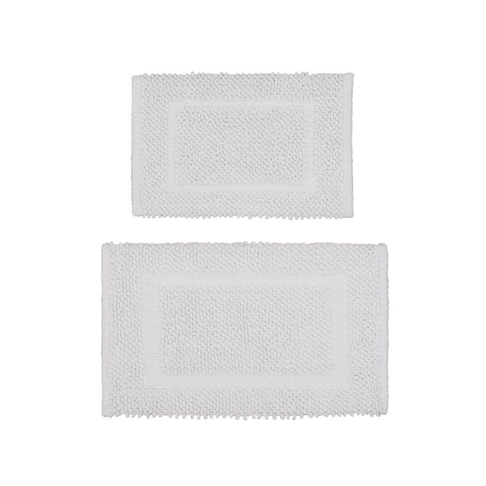 Sophie Border White Cotton Chenille Bath Mat Set