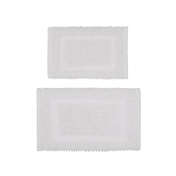 Jean Pierre NEW YORK Sophie Border White 20 in. x 32 in. Cotton Plush 2-Piece Bath Mat Set
