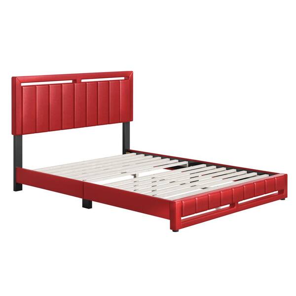 Rest Rite Shayne Red Faux Leather Full Upholstered Platform Bed Frame Bmpbrd201db Rest Rite Shayne Red Faux Leather Full, Red King Size Platform Bed