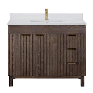 Palos 42 in. W x 22 in. D x 33.9 in. H Single Sink Bath Vanity in Spruce Antique Brown with White GRain Stone Top