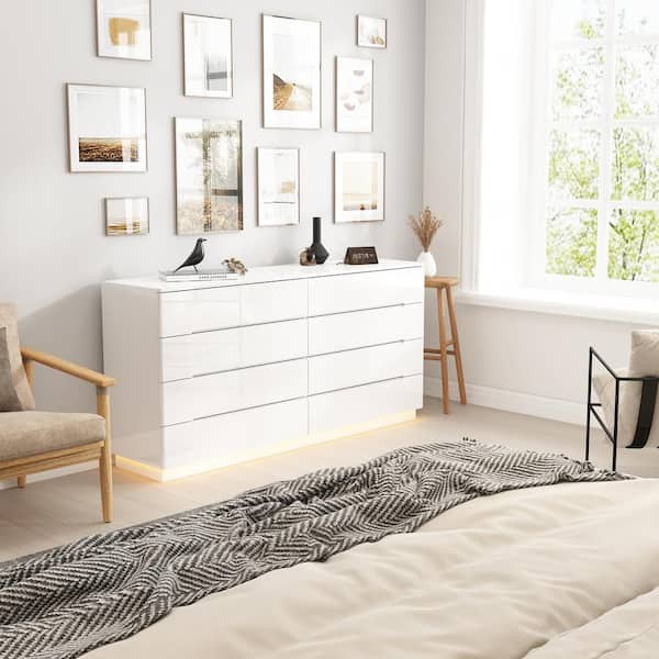 Dresser for Bedroom w/Clothing Rack Chest of Drawers w/LED Light Bedroom  Closet