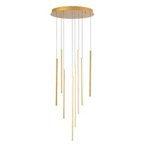 Neculina 8-Light 70-Watt Integrated LED Minimalistic Gold Kitchen Island Pendant Adjustable Chandelier