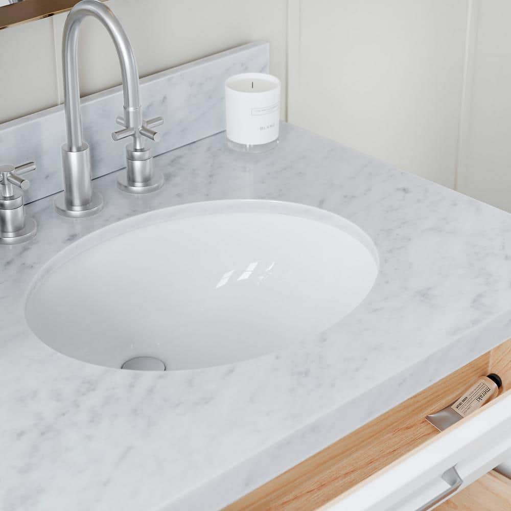 White Double Sink Bathroom Vanity with Carrara Marble Top