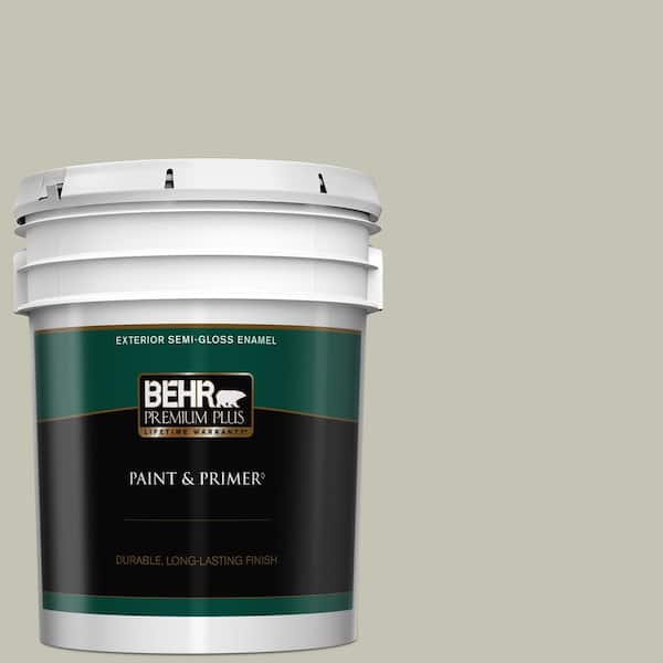 BEHR PREMIUM PLUS 5 gal. #BNC-04 Comforting Gray Semi-Gloss Enamel Exterior Paint & Primer