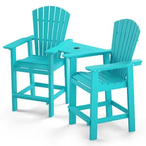 Durable All-Weather Resistant HDPE Plastic Outdoor Bar Stools Adirondack Arm Chairs (2-Pack) in Turquoise