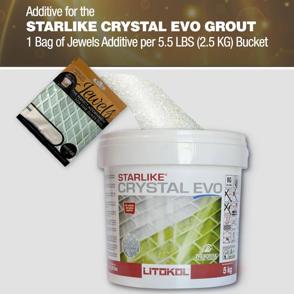 White Pearl Crystal Glass Grout with Jewels Additive Combo
