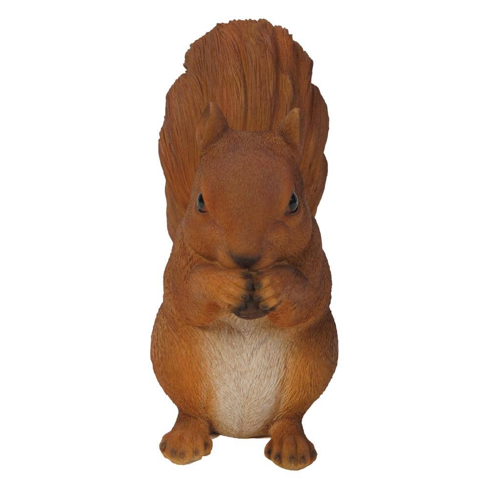 Life-Like Brown Polyresin Squirrel Eating Garden Statue