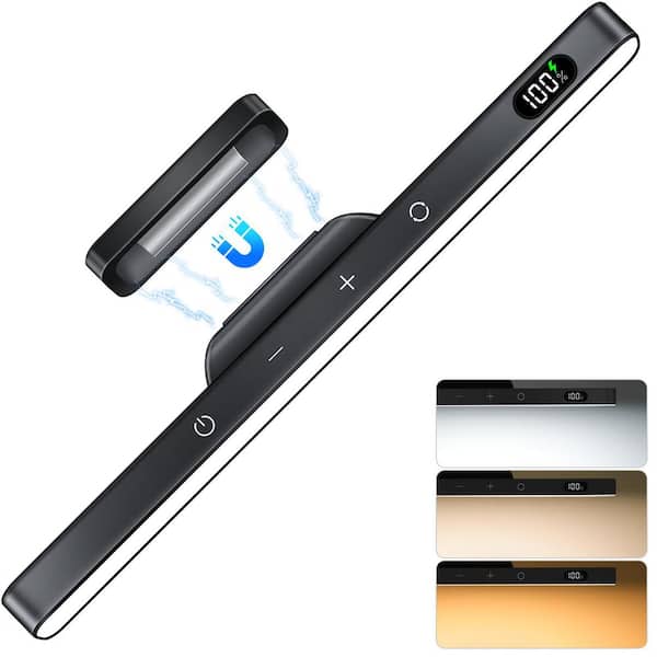 11.8 in. x 1 in. Black 3W Battery Operated Light Bar with Touch Control, 3 Colors Adjustable Mirror Lights with 120 LED