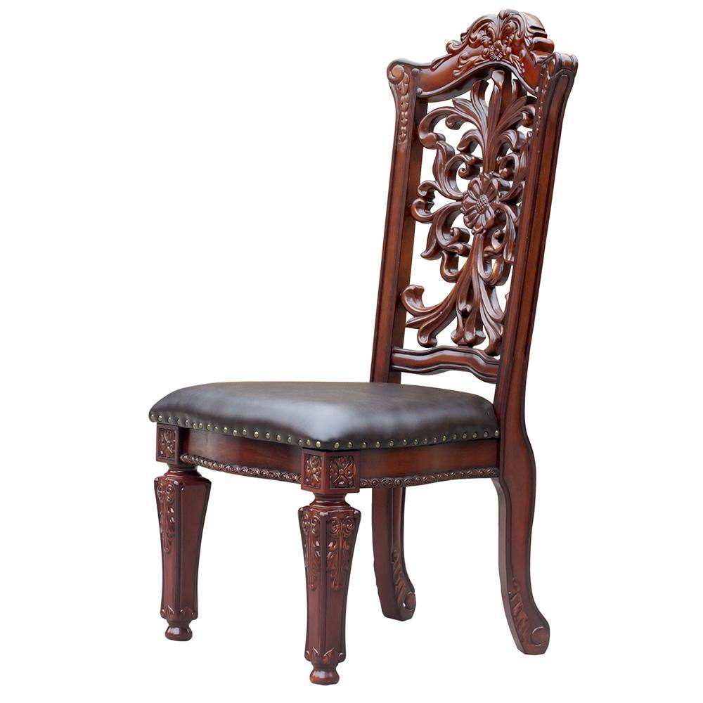 Vendome High Back Brown Faux Leather and Wood Side Chair Set