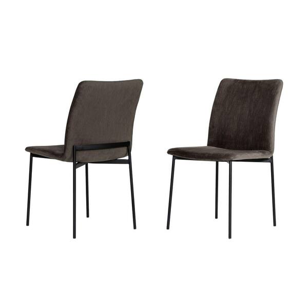 Benjara Gray Fabric Sleigh Design Dining Chair (Set of 2)